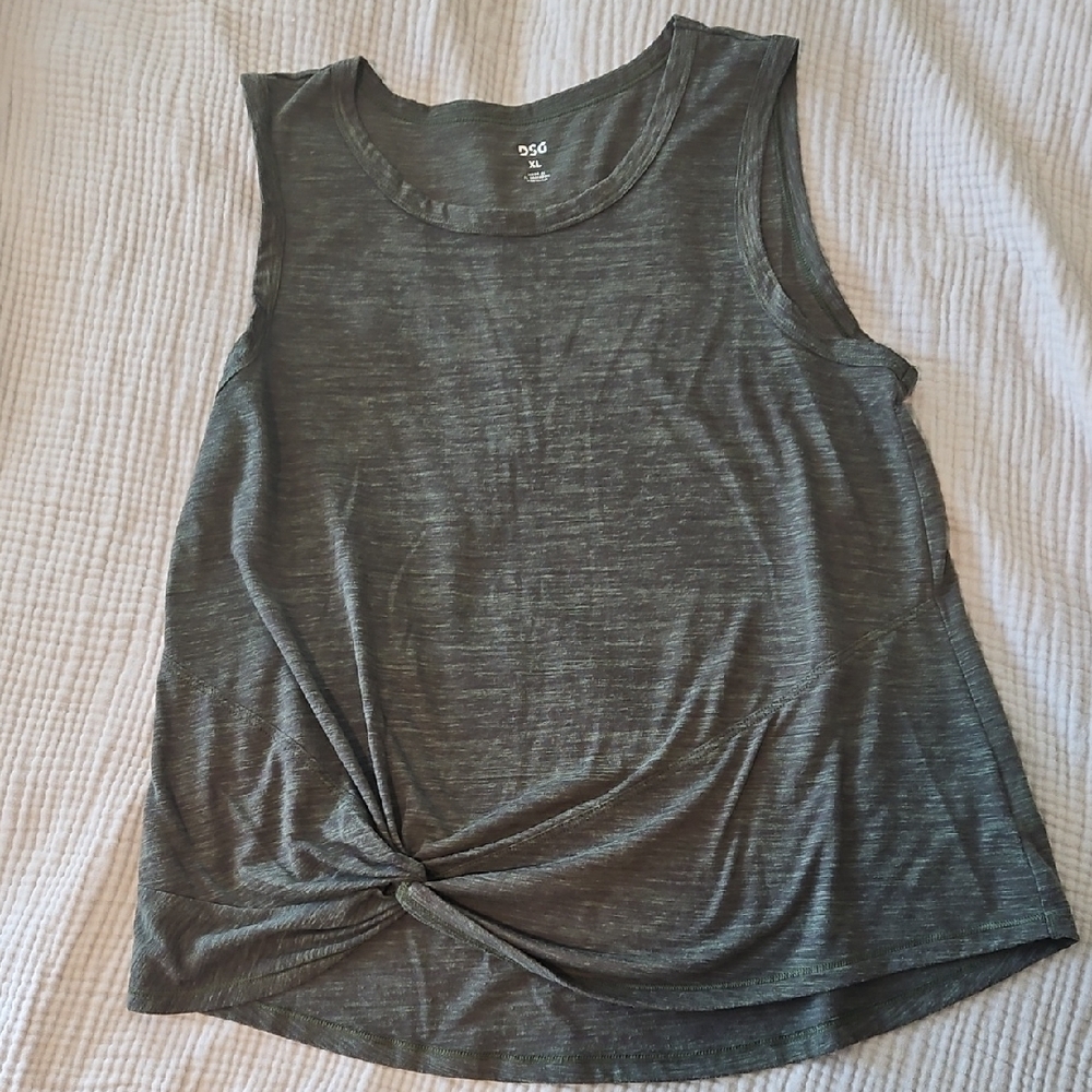 DSG Olive Green Sleeveless Muscle Tee with Tie Front